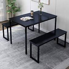 Waylowe dining room table and benches (set of 3). Rhomtree 3 Pieces Dining Set Table With 2 Benches Kitchen Dining Room Furniture Modern Style Wood Table Top With Metal Frame Balck Black Buy Online In Guernsey At Guernsey Desertcart Com Productid 200148025