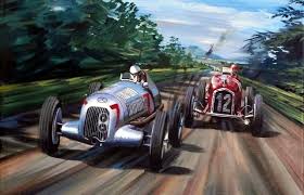 1935 Nurburgring Benjamin Freudenthal Von Brautschisch On Mercedes And Nuvolari On Alfa Romeo Car Art German Grand Prix Racing Art