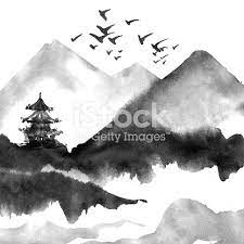 chinese landscape with mountain birds river trees pagoda chinese landscape chinese landscape painting chinese drawings