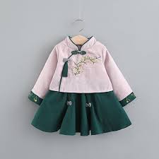子供大喜び中国系切り替え刺繍スタンドネック長袖ワンピース 長袖 ワンピース ファッションアイデア ワンピース