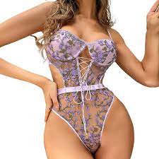 Sexy Bodysuit for Women Sexy Lace Mesh Floral Embroidery Women Onepiece  Lingerie Stripper Outfits Exotic Sets Purple at Amazon Women's Clothing  store