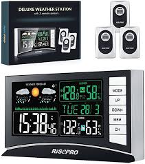 Risepro Wetterstation Wetterstation Funk Mit 3 Auăensensor Innen Und Aussentemperatur Und Feuchtigk Wetterstationen Wetter Wettervorhersage