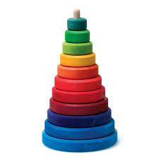 A Tall And Sturdy Wooden Stacking Tower In Bright Rainbow Colors The Ten Rings And Base Are Stained With All Natural Rainbow Wood Wooden Rainbow Stacking Toys