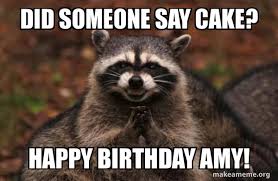 You are very special and that's why you need to float with your birthday only comes once a year, so make sure this is the most memorable one ever and have a colorful day. Did Someone Say Cake Happy Birthday Amy Evil Plotting Raccoon Make A Meme