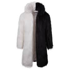 Black And White Spotted Faux Fur Coat Unisex Black White Color Block Faux Fur Hooded Coat In 2020 Black Faux Fur Jacket Fur Hood Coat Long Faux Fur Coat