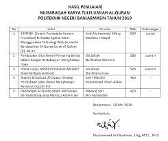 We did not find results for: Pemenang Musabaqah Karya Tulis Ilmiah Al Quran Poliban Tahun 2019 Politeknik Negeri Banjarmasin