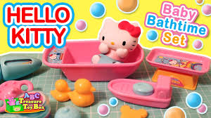 Nib sanrio hello kitty shower curtain hooks set 12 kitty butterfly design white. Hello Kitty Baby Bathtime Set Carrying Case Full Toy Review Youtube
