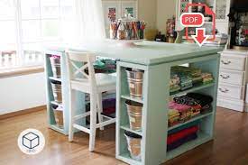 After 10 years of crafting at a folding table in her mather, ca, garage, regina easter finally got a room of her own when her oldest son left for college and she converted his bedroom into her dream studio. Diy Plans Sewing Craft Table With Storage In 2021 Diy Sewing Table Craft Tables With Storage Craft Table Diy