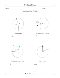 The Calculating Circle Arc Length From Circumference Radius Or Diameter A Math Worksheet From The Measurement Wor Circle Math Geometry Worksheets Worksheets
