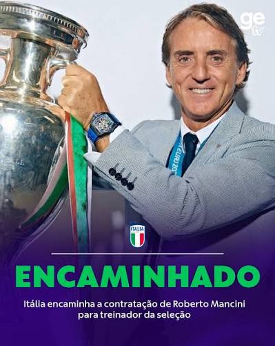 NOVO COMANDANTE? 🇮🇹👀⁣ ⁣ A It&aacute;lia encaminhou a contrata&ccedil;&atilde;o de Roberto Mancini para treinar a sele&ccedil;&atilde;o. O presidente da Federa&ccedil;&atilde;o Italiana de Futebol (FIGC), Giovanni Malag&ograve;, anunciou nesta ter&ccedil;a-feira que o acordo