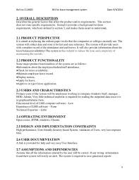 Software Requirements Document Template Document Templates Software Requirements Specification Resume Outline