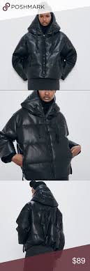 Zara Faux Leather Puffer Jacket Leather Jacket Zara Jackets