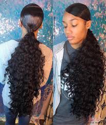Sweeping strands away from the face but letting lengths hang free gives a youthful yet polished effect. Beautiful Deep Wave Ponytail Hair Ponytail Styles Deep Wave Hairstyles Black Ponytail Hairstyles