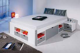 Lit + tête de lit capitonnée + sommier agura. Lit Miliboo Lit Multi Rangements Viggo 140x200 Blanc Gris Iziva Com Lit 140x190 Avec Rangement Lit Double Avec Rangement Lit Rangement