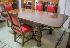 Coloring pages dining table and chairs l mirror l dining. Draw Leaf Dining Table Elizabethan Style Oak With Carved Lion Mask Leaf And Fruit Decoration Joined By Wavy Stretchers 214cm L Extended X 77 5cm H X 99cm D And Four Dining Chairs With