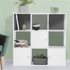 Du mobilier laqué blanc et gris. Meuble De Rangement Cube 9 Cases Bois Blanc Avec 3 Portes Fond Gris Achat Prix Fnac