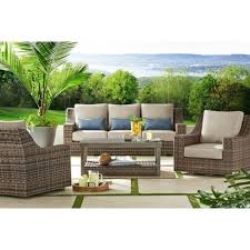 Member S Mark Nantucket 4 Piece Deep Seating Set Brown Sam S Club Outdoor Furniture Sofa Outdoor Furniture Sets Deep Seating