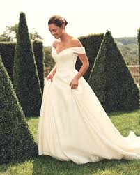 Off The Shoulder Satin Ball Gown Wedding Dress David S Bridal Ball Gowns Wedding Wedding Dress Styles Ball Gown Wedding Dress