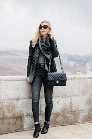 Stormy Leather Moto Jacket With Louis Vuitton Scarf And Gray Denim Meagan S Moda Louis Vuitton Scarf Lv Scarf Leather Moto Jacket