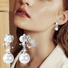 Women Clip-on Earrings Cultured Pearl Earrings And Ear Clips For Women  Silver Dangle Earring With Zirconia Gifts for Women Girls Mother Mum  Jewellery : Amazon.co.uk: Fashion