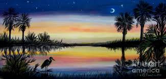 Enjoy a cocktail at the ram's head bar while enjoying the famous mystic falls laser light show. Palmetto Tree And Moon Low Country Sunset Painting By Patricia L Davidson