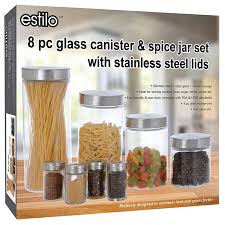 3.7 out of 5 stars, based on 3 reviews 3 ratings current price $21.42 $ 21. Estilo 8 Piece Glass Canisters And Spice Jar Set With Stainless Steel Screw On Lids Walmart Com Walmart Com