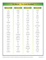 More sight words lists and flashcards; Fry Word List Sixth 100 Printable Sight Word Lists