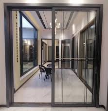 Bingkai Hitam Sempit Pintu Geser Aluminium Kaca Ganda Untuk Ruang Rapat