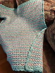 Crocheted Block Stitch In Ocean And Blossmopolis With Scalloped Border Crochet Block Stitch Crochet Blocks Crochet