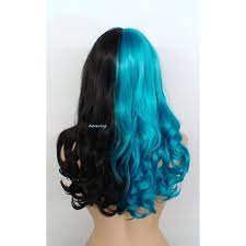 Black Teal Blue Wig Half Black Half Teal Blue Wig Teal Blue Black Liked On Polyvore Featuring Costumes Dyed Hair Blue Split Dyed Hair Half Colored Hair