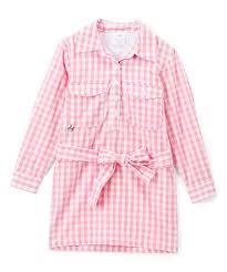Prodoh Pink Gingham Belted Sun Protective Shirt Dress Infant Toddler Girls