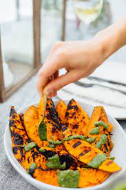 Grilled Sweet Potato Wedges With Shortcut Chimichurri Recipe Grilled Sweet Potatoes Sweet Potato Wedges Summer Side Dishes Recipes