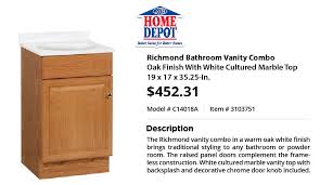 Where is the sink located for products within bathroom vanities? M C Home Depot Richmond Bathroom Vanity Combo Price Facebook