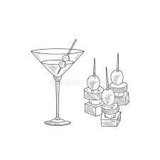Photo About Martini Cocktail With Olive And Canape Hand Drawn Realistic Detailed Sketch In Clas How To Draw Hands Cocktails Drawing Black And White Art Drawing