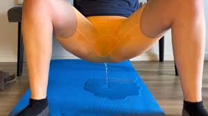 Incontinent girl cant stop peeing during workout with PT
