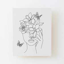 Abstract Face With Flowers By One Line Vector Drawing Portrait Minimalistic Style Botanical Print Nature Sym Line Art Drawings Outline Art Abstract Face Art