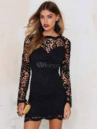 Fabriqué à partir d'un mélange de coton confortable. Robe Courte En Dentelle Noire Sexy Chic Illusion Manches Longues Dos Nu Robe Slim Milanoo Com