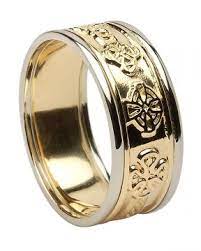 Celtic Ring Men S Yellow Gold With White Gold Trim Celtic Cross Wedding Ring Mens Wedding Rings Inexpensive Wedding Rings Black Diamond Engagement Ring Set