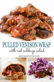 Pulled Venison Wrap With Red Cabbage Salad Recipe Pulled Venison Recipe Venison Recipes Red Cabbage Salad