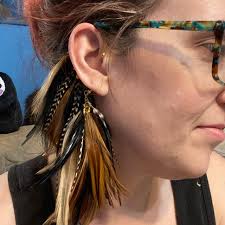 Feather Ear Wrap, Gold Tone, Ear Cuff With Feathers, Rustic Brown & Black,  Feather Cuff, Natural Feather Earring, Ear Wrap Cuff, Festival