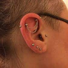 Industrial Barbell Industrial Piercing Jewelry Industrial Bar Earring Industrial Piercing Chain Crystal Chrysocola Stones M6 In 2021 Cool Ear Piercings Cool Piercings Earings Piercings
