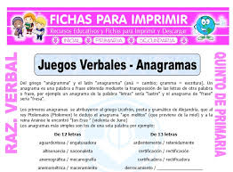 Las actividades para niños estarán dirigidas al ciclo de educación infantil reforzando todo lo aprendido en el colegio. Juegos Verbales Para Quinto De Primaria Fichas Para Imprimir