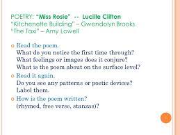 Kitchenette building by gwendolyn brooks poem, summary, themes, analysis and quotes. Friday April 15 2011 Good Morning Hp 10 Please Clear Your Desk Except For Your Poetry Packet And A Pencil Ppt Download