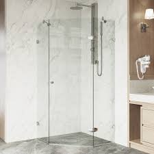 This shower rod tracking system mounts directly to the ceiling. Vigo Verona Frameless Neo Angle Shower Enclosure Neo Angle Shower Enclosures Shower Enclosures Shower