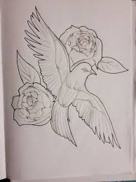Bird And Rose Tattoo Drawing Bird Rose Tattoo Sketch Memorial Sketches Tattoo Sketches Sketch Book