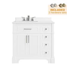 Often the focal point in the bathroom, there is a whether you have a small powder room that needs a classic pedestal sink or you have a double vanity in the master bath that needs a facelift, our collection of spaces provides. Home Decorators Collection Melpark 36 In W X 22 In D Bath Vanity In White With Cultured Marble Vanity Top In White With White Sink Melpark 36w The Home Depot