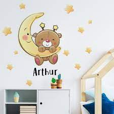 sticker prenom personnalisable ours dans les etoiles stickers prenom stickers muraux chambre enfant