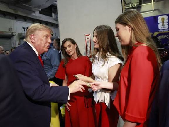 Unseen photos of Donald and Melania Trump greeting Spain's royal family  after World Cup win
