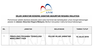 Penolong pegawai teknologi maklumat fa32. Jawatan Kosong Terkini Jabatan Akauntan Negara Malaysia Kekosongan Penolong Pegawai Teknologi Maklumat Fa29 Kerja Kosong Kerajaan Swasta