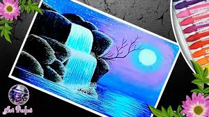 Blog archive 2021 (118) march (51). How To Draw Moonlight Waterfall Scenery With Oil Pastels Cute766